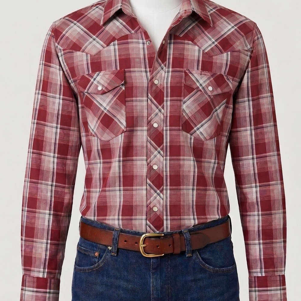Wrangler Red Plaid Pearl Snap Western Shirt Mens L Rodeo Cowboy Ranchcore Fall
